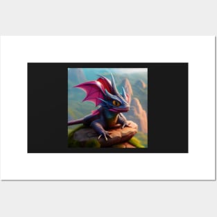 Blue and Purple Winged Baby Dragon Posters and Art